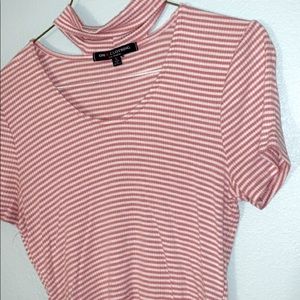 Striped pink & white cropped shirt with high neck